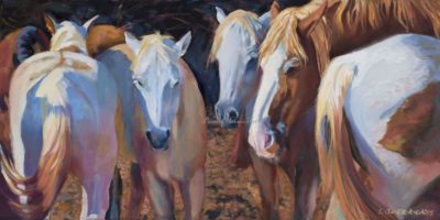 Heads And Tails - Wild Horses Of UtahOriginal Oil Painting By Shirley Lehner-Rhoades 48